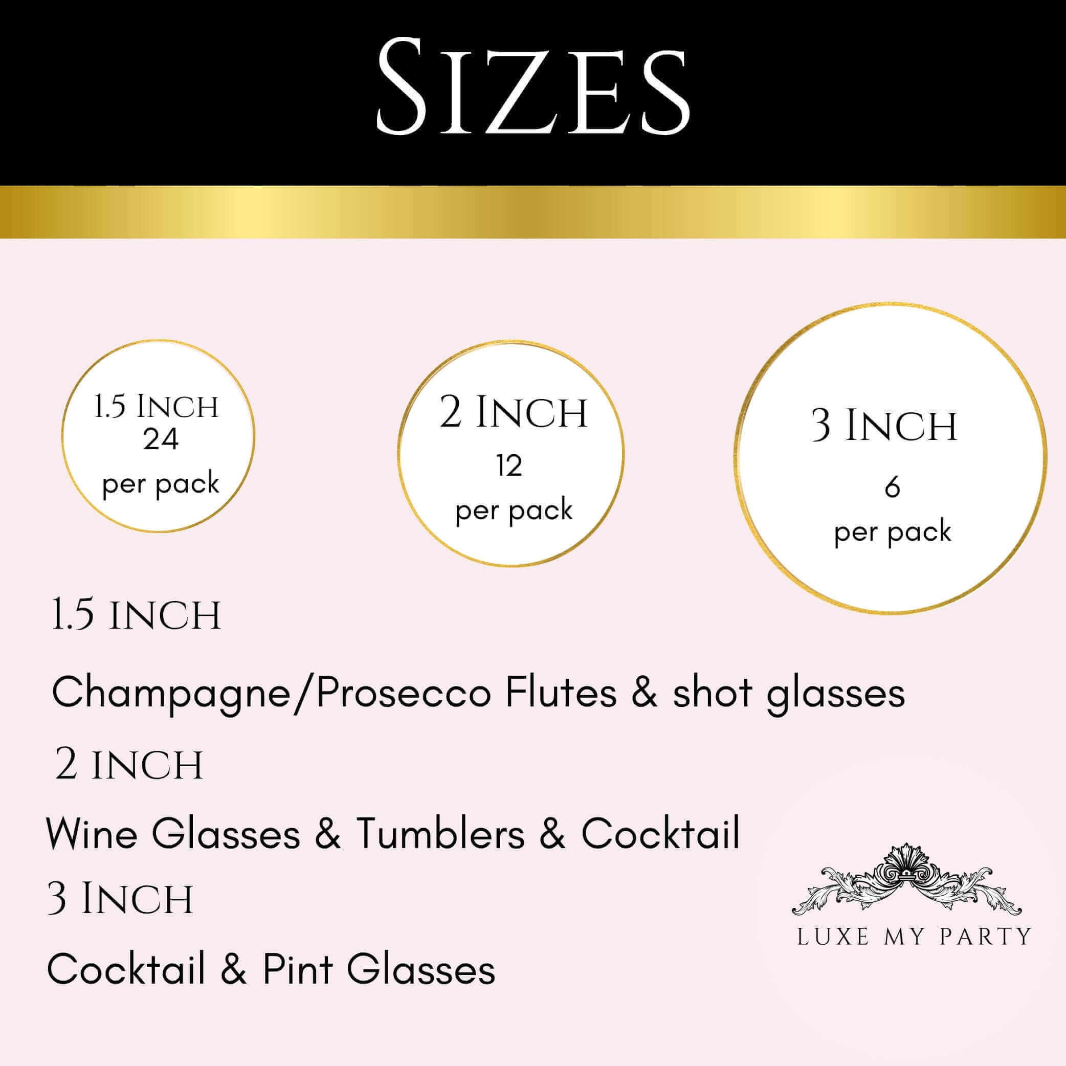 Cocktail topper size chart