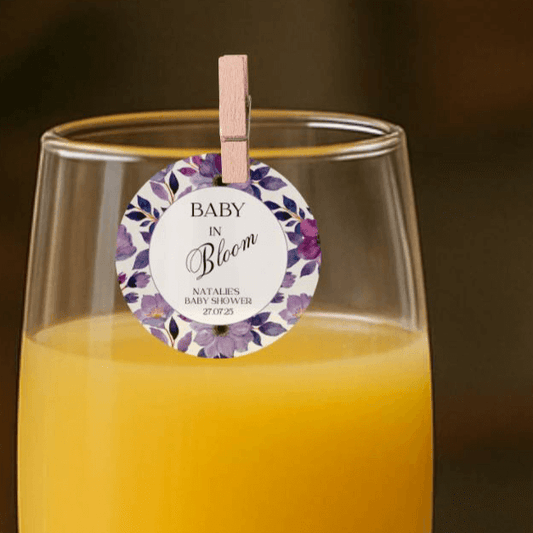 ‘ Baby In Bloom’ Baby Shower- Edible Drink Toppers-Purple Bloom