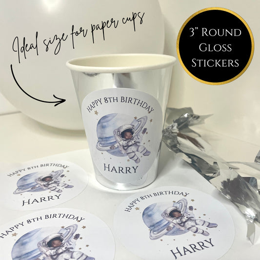 3” gloss stickers to stick to paper cups