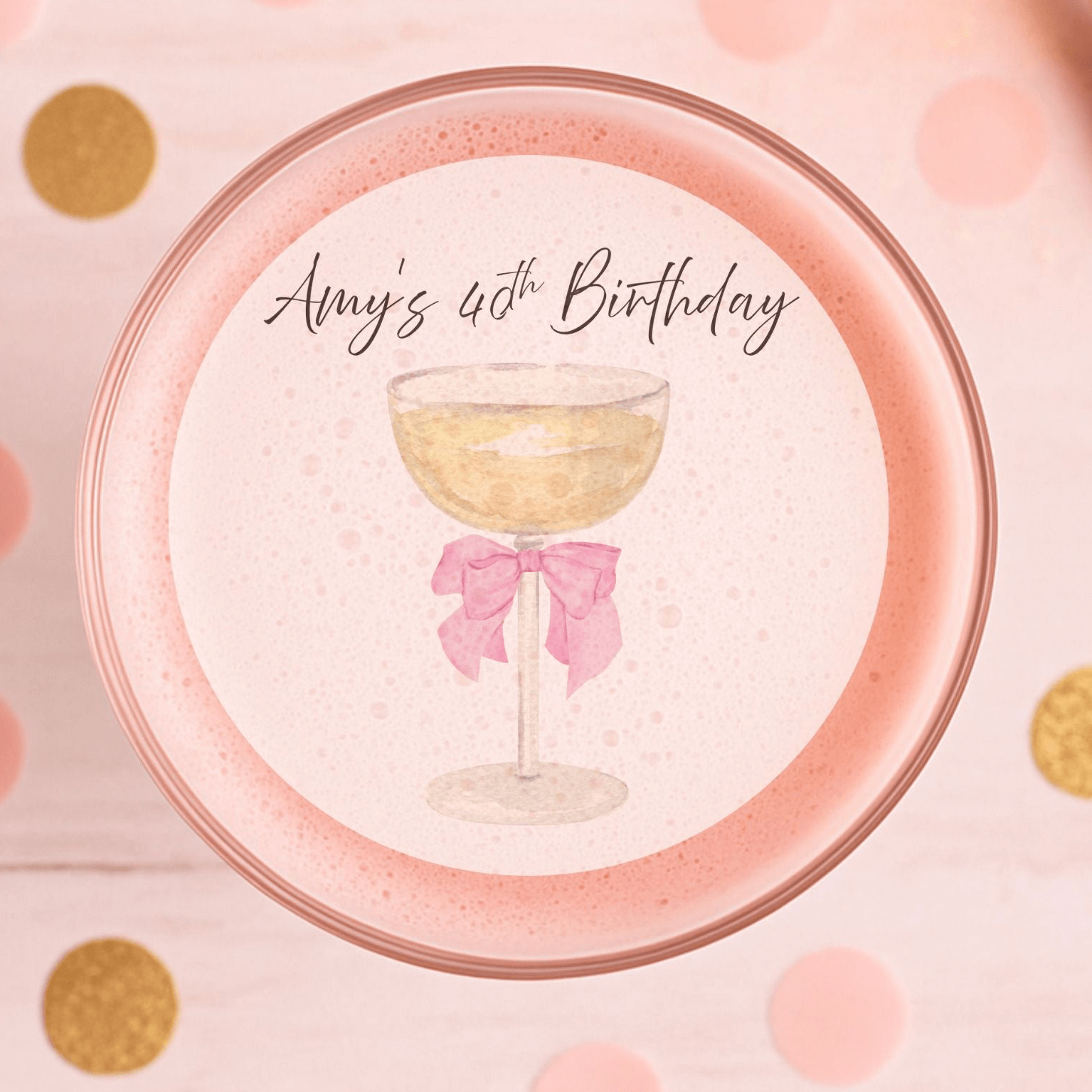 Sip & Celebrate Edible Cocktail Toppers on a birthday celebration drink featuring pink foam and festive decorations.