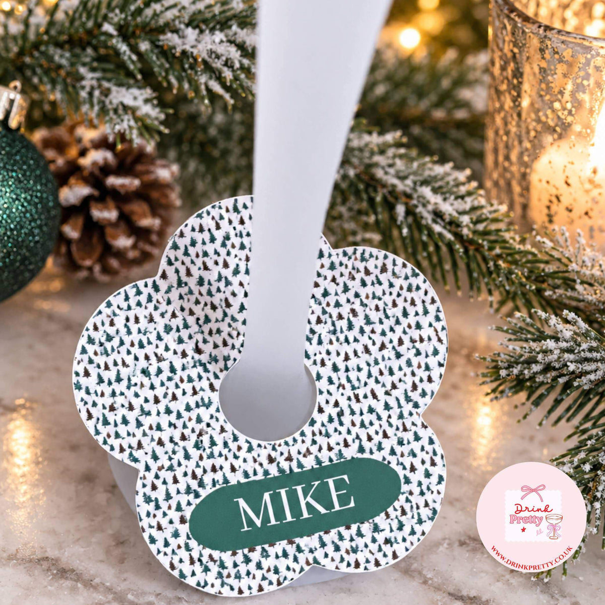 Christmas Tree Personalised Name Drink Identifiers with name Mike for holiday gatherings