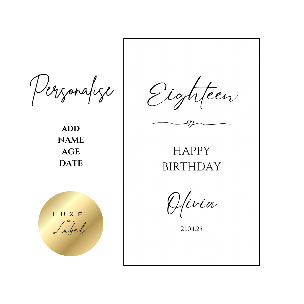Minimalist Age Birthday Personalised Wine Label 750ml – Drink Pretty