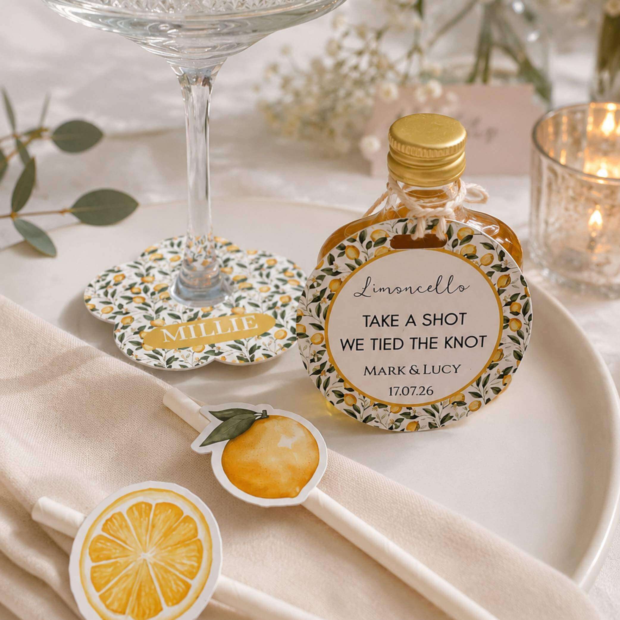 Limoncello Personalised Name Drink identifiers- Pack of 6