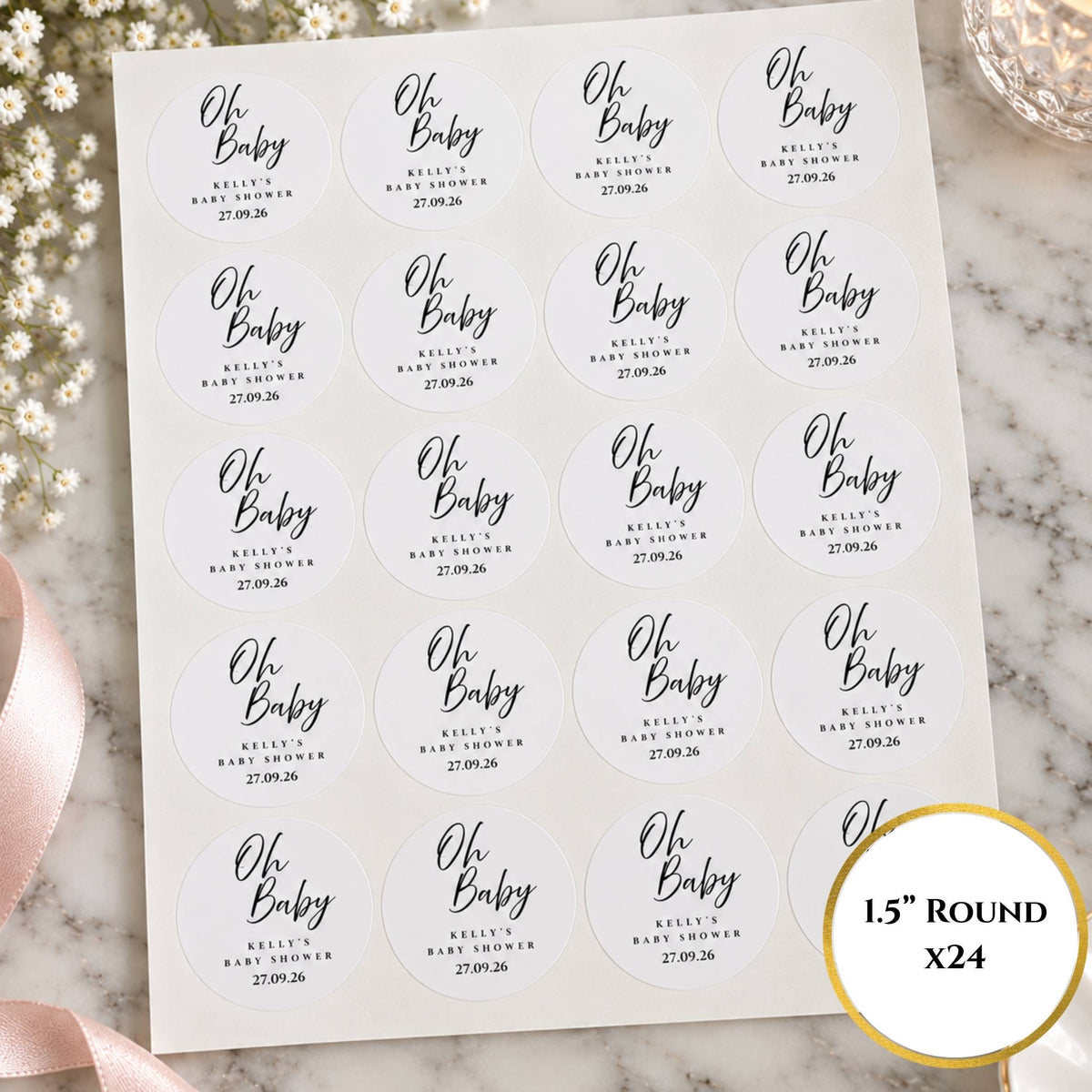 Oh Baby Baby Shower Stickers For Cups & Favours