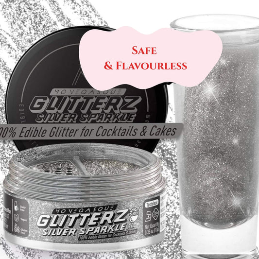 Edible Silver Sparkle Glitter for drinks, safe and flavourless, ideal for cocktails and cakes.