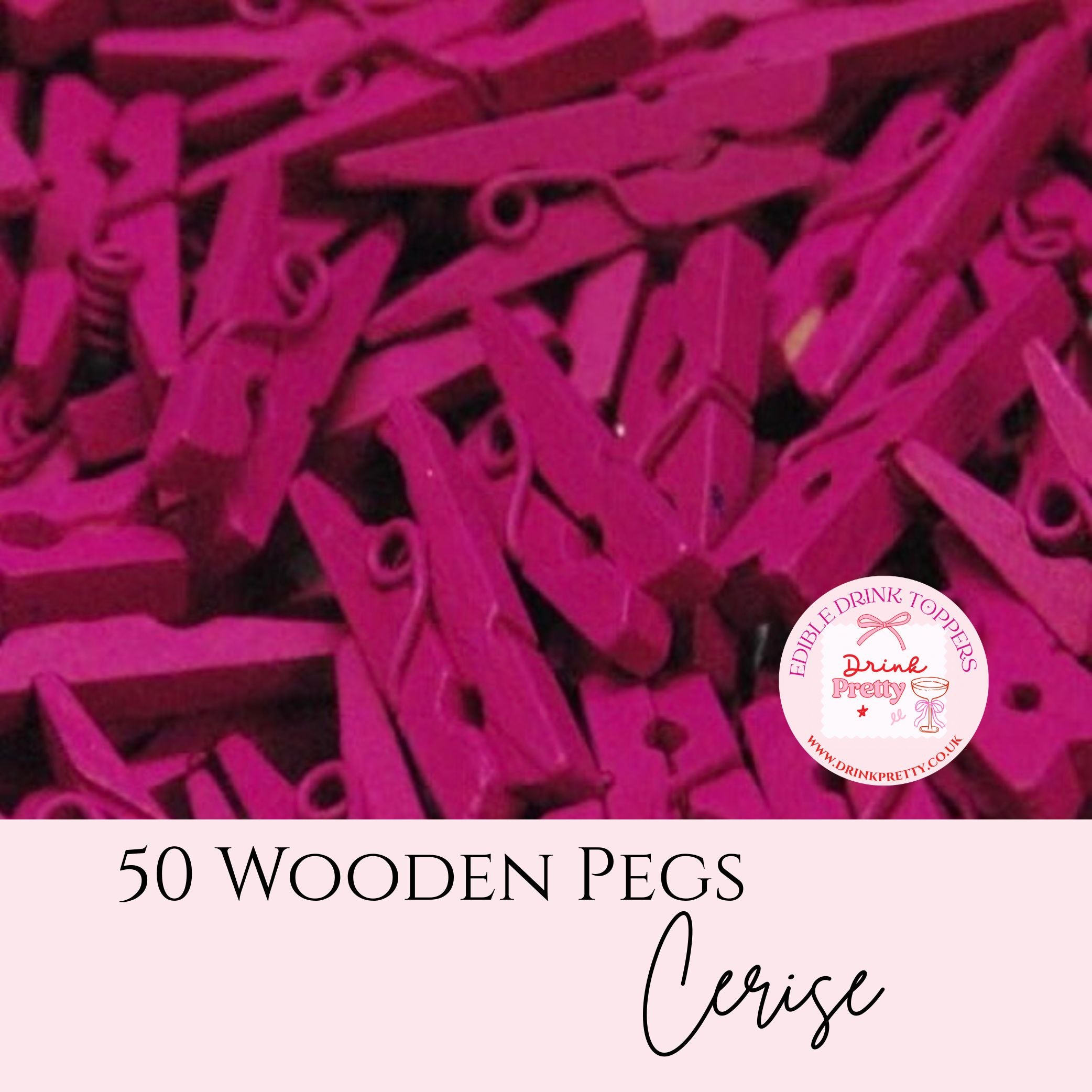 Cerise mini wooden pegs clip on Drink Pretty