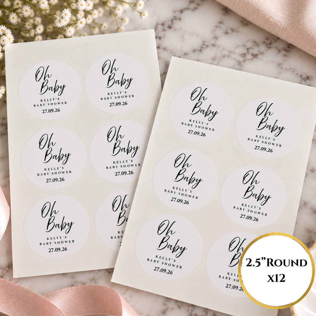 Oh Baby Baby Shower Stickers For Cups & Favours