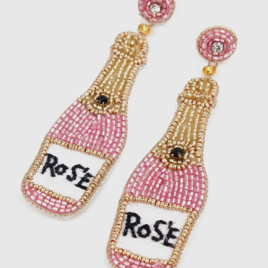 Rose Bottle beaded earrings pre-order featuring playful pink and silver beads by My Doris.