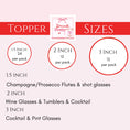 Load image into Gallery viewer, Topper sizes for edible drink toppers for hen parties disco ball, showing 1.5, 2, and 3 inch options.
