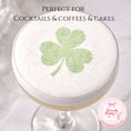 Load image into Gallery viewer, Reusable stencils Cocktail & Coffee SHAMROCK decoration on a cocktail with green glitter, perfect for parties.
