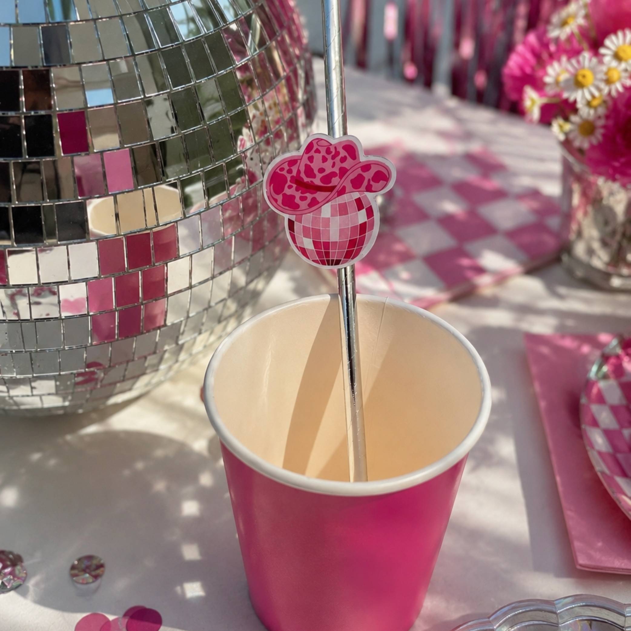 Disco Cowgirl Party Paper Straw Toppers Pack of 12