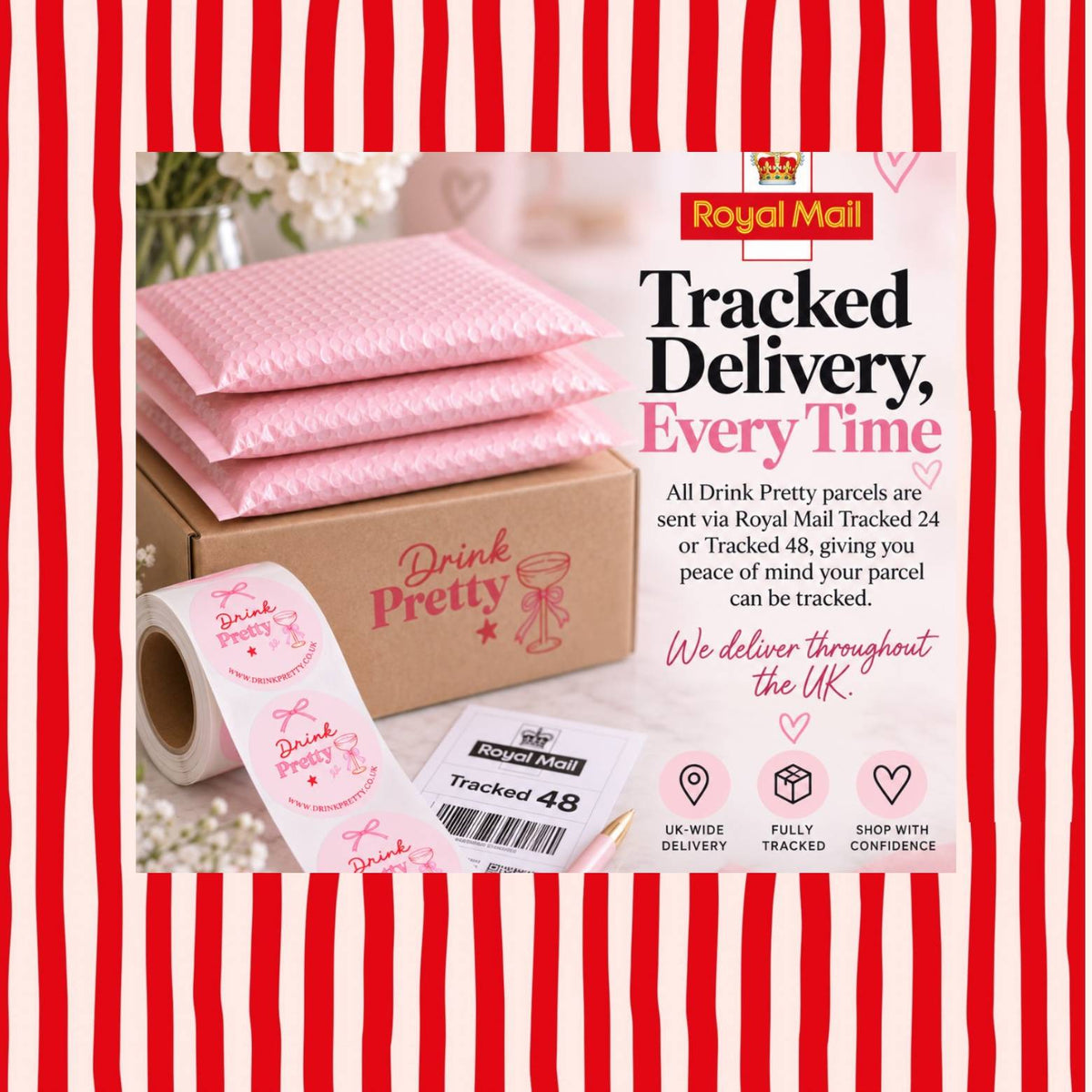 Tracked parcel graphic about tracked delivery via Royal Mail 