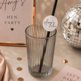 Load image into Gallery viewer, Hen party paper straws personalised toppers in a glass, featuring a custom topper that says 'Amy's Hen'.
