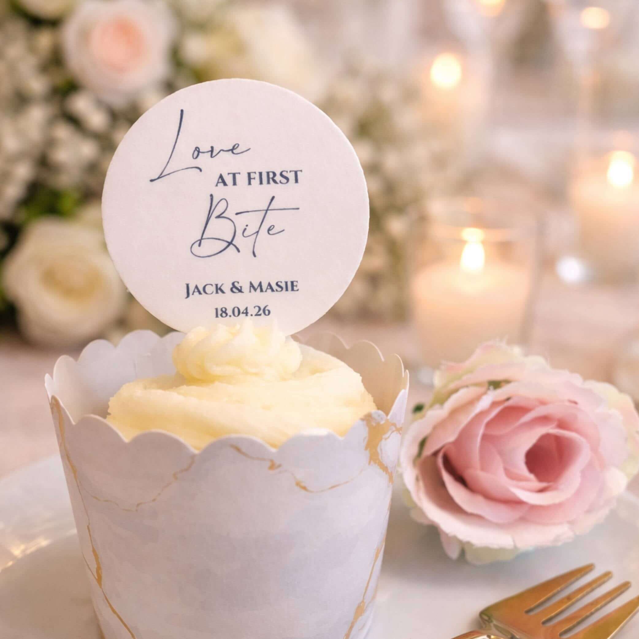 Love at first bite edible wafers for cupcakes