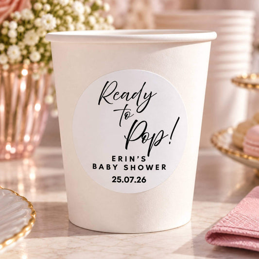 Ready To Pop Baby Shower Stickers For Cups & Favours