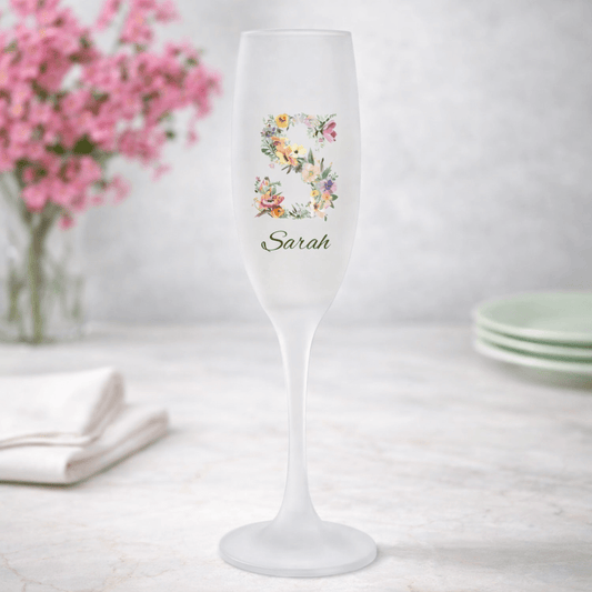 Personalised Initial Bloom & Wild  Frosted Champagne Flute