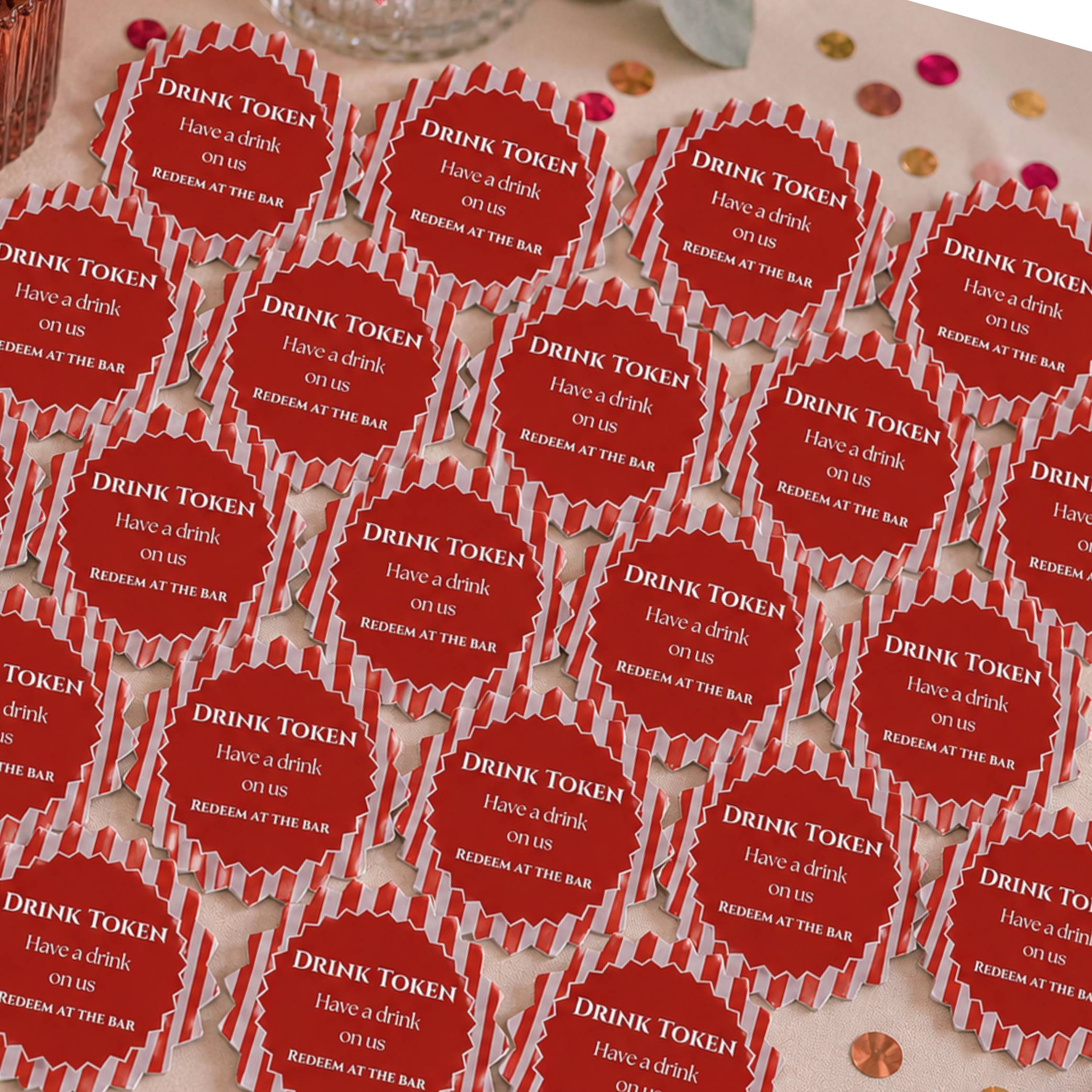 Red & White Stripe Drink Tokens Pack of 50