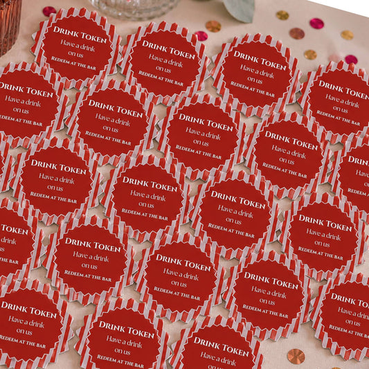Red & White Stripe Drink Tokens Pack of 50