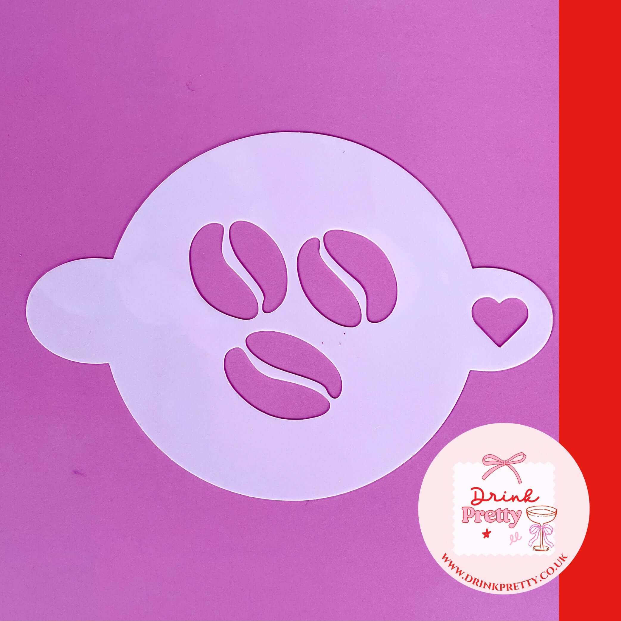 Reusable cocktail coffee stencils featuring coffee bean design on a pink background.