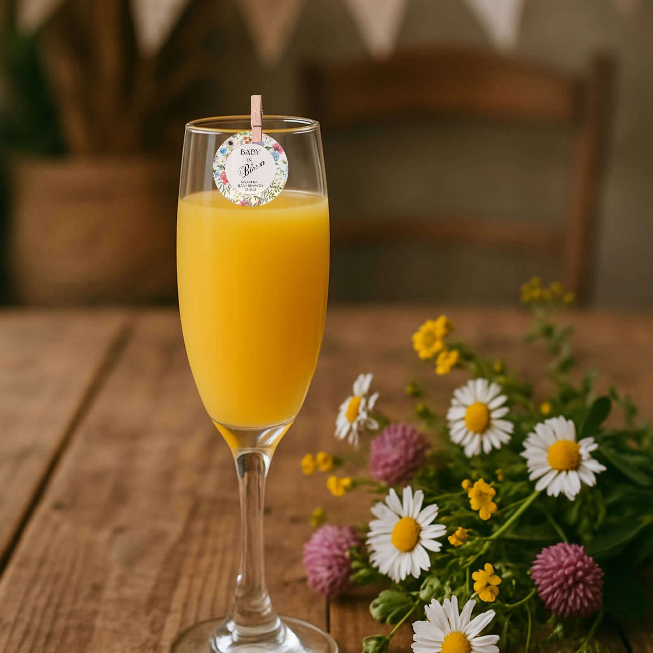 ‘ Baby In Bloom’ Baby Shower- Edible Drink Toppers-Bright Bloom