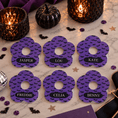 Load image into Gallery viewer, Crazy Bat Personalised Halloween Name Drink identifiers featuring purple and black bat design for Halloween party.
