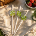 Load image into Gallery viewer, Game, Set & Sip Tennis Ball Paper Straw Toppers Pack of 12
