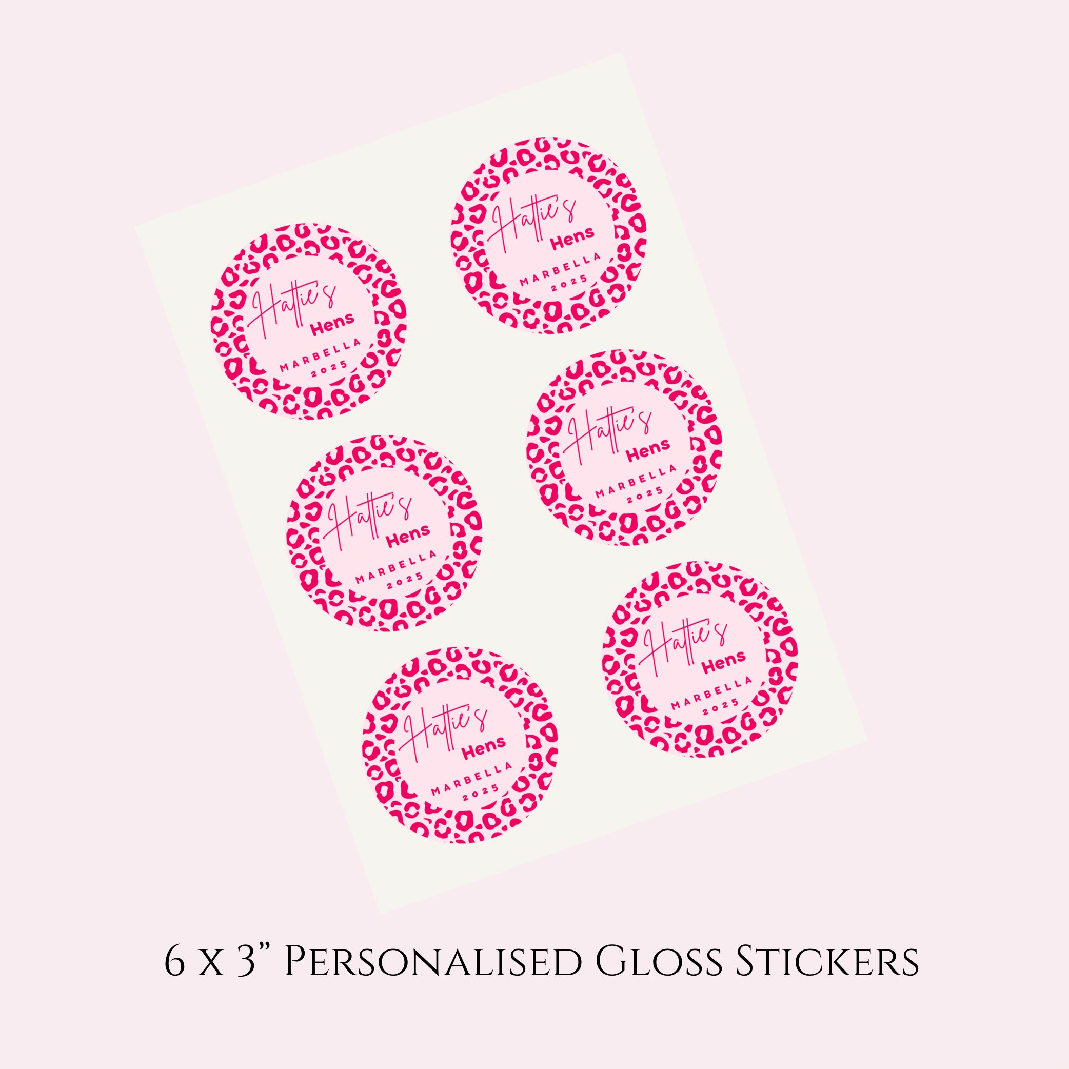 ‘Wild Hens’ Leopard Pink Round Gloss Sticker Labels