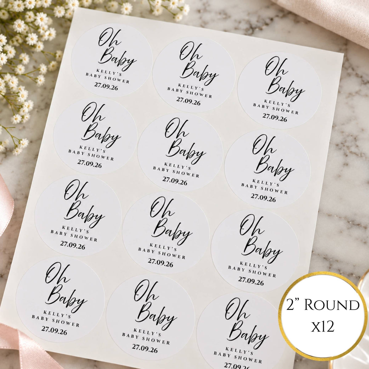 Oh Baby Baby Shower Stickers For Cups & Favours