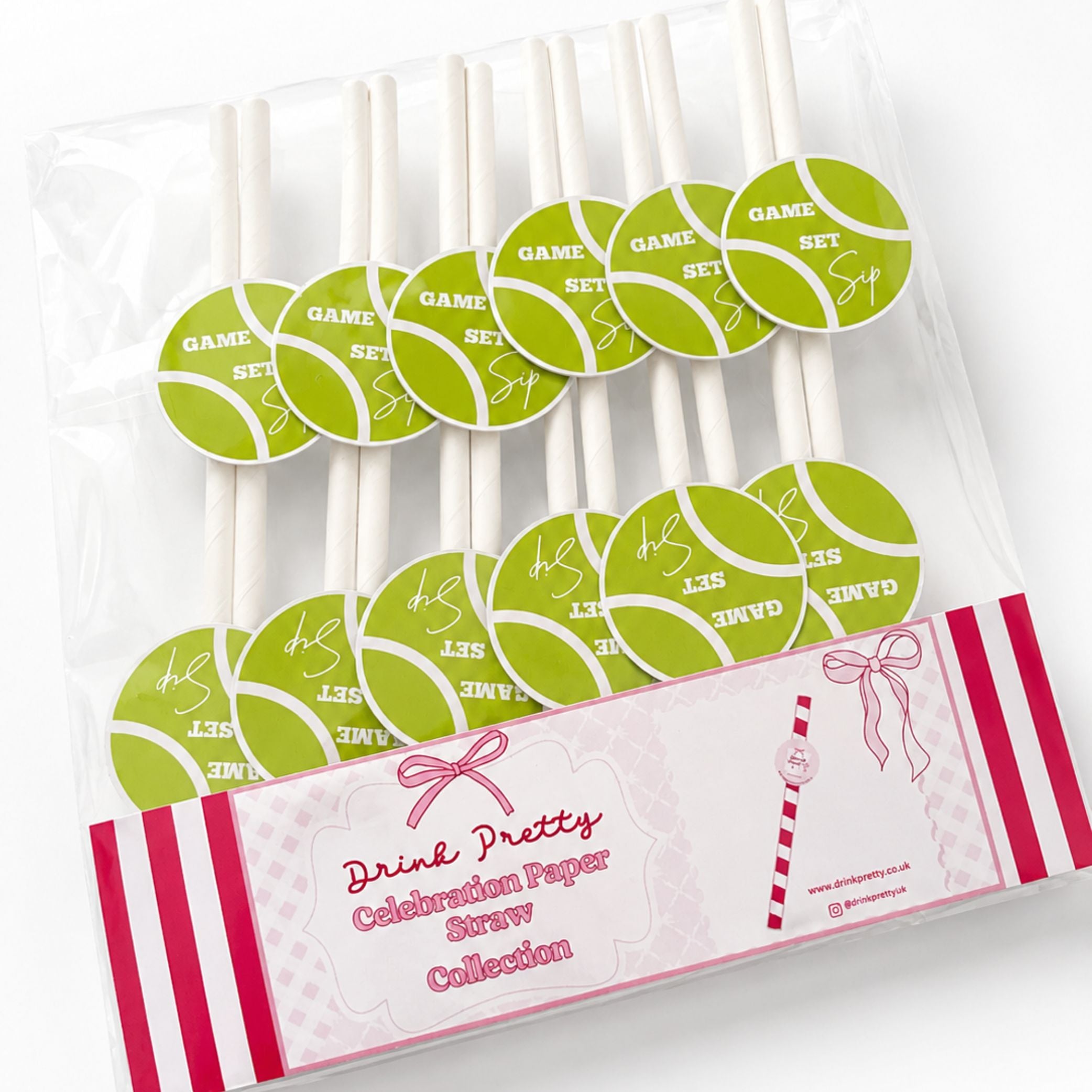 Game, Set & Sip Tennis Ball Paper Straw Toppers Pack of 12