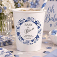 Load image into Gallery viewer, Baby In Bloom Blue Baby Shower Cup & Favour Stickers

