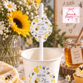 Load image into Gallery viewer, Mum to bee straw topper in a cup for a bee-themed baby shower celebration.
