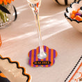 Load image into Gallery viewer, Halloween Stripe Personalised Name Drink identifier featuring the name Rachel in bold on a vibrant striped flower design.
