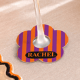 Load image into Gallery viewer, Halloween Stripe Personalised Name Drink marker with orange and purple stripes featuring the name RACHEL.
