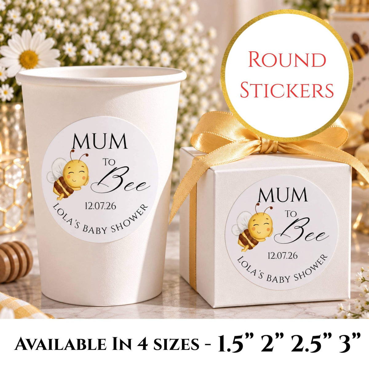 Mum To Bee Baby Shower Cup & Favour Stickers
