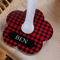 Load image into Gallery viewer, Autumn Check Personalised Halloween drink marker with name Ben in red and black checkered design.
