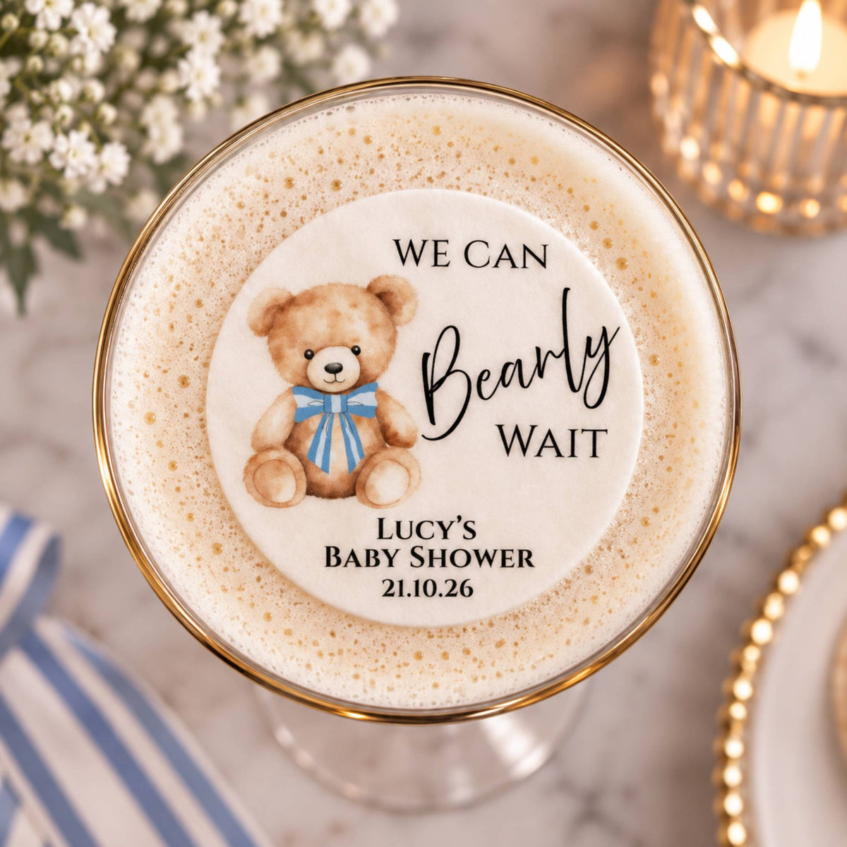 We Can Bearly Wait Pink Baby Shower- Edible Drink Toppers