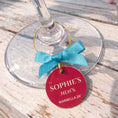 Load image into Gallery viewer, Fuchsia and turquoise bow wine charms
