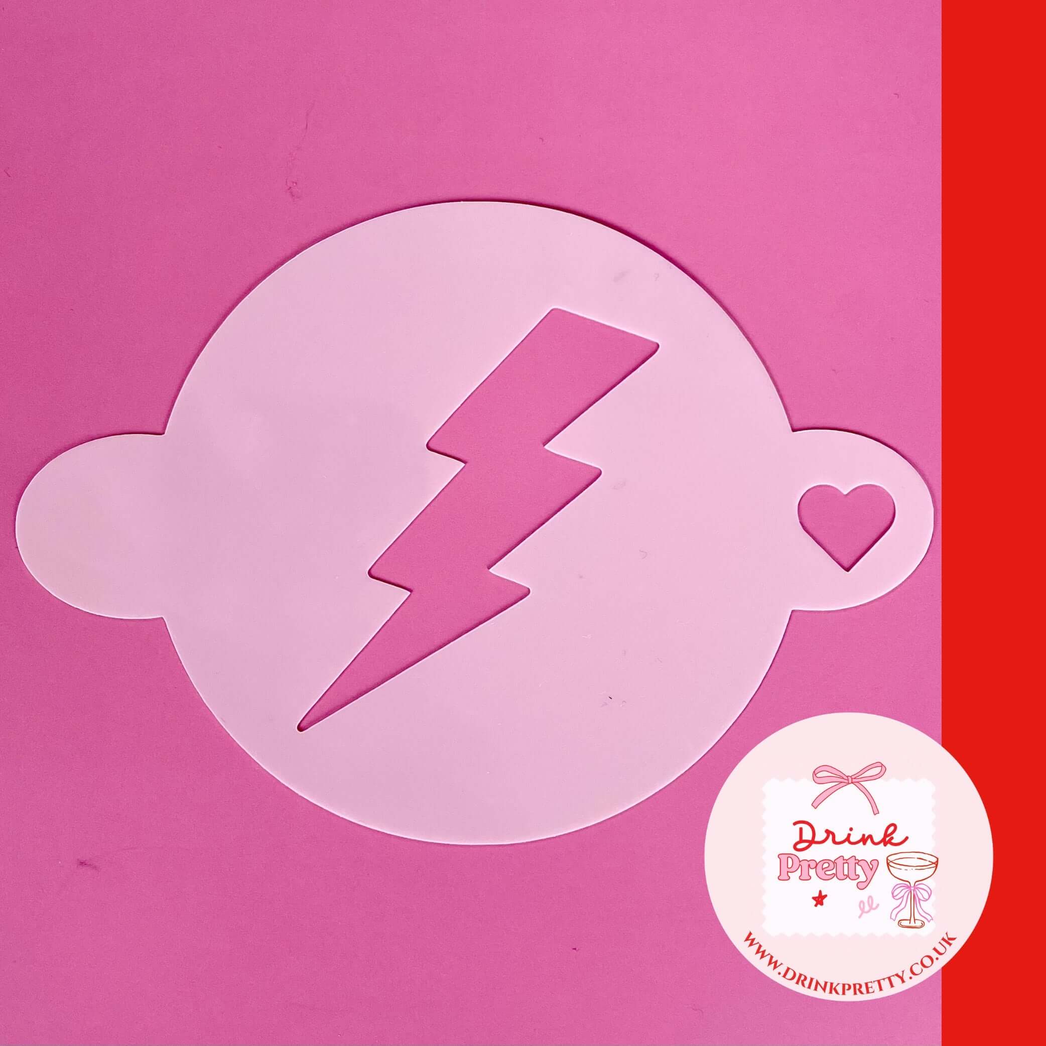 Reusable cocktail coffee stencils featuring a lightening bolt design on a pink background.