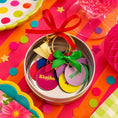 Load image into Gallery viewer, Tipsy Quotes Wine Glass Charm Set Of 6 with colorful charms in a tin, designed for easy wine glass identification.
